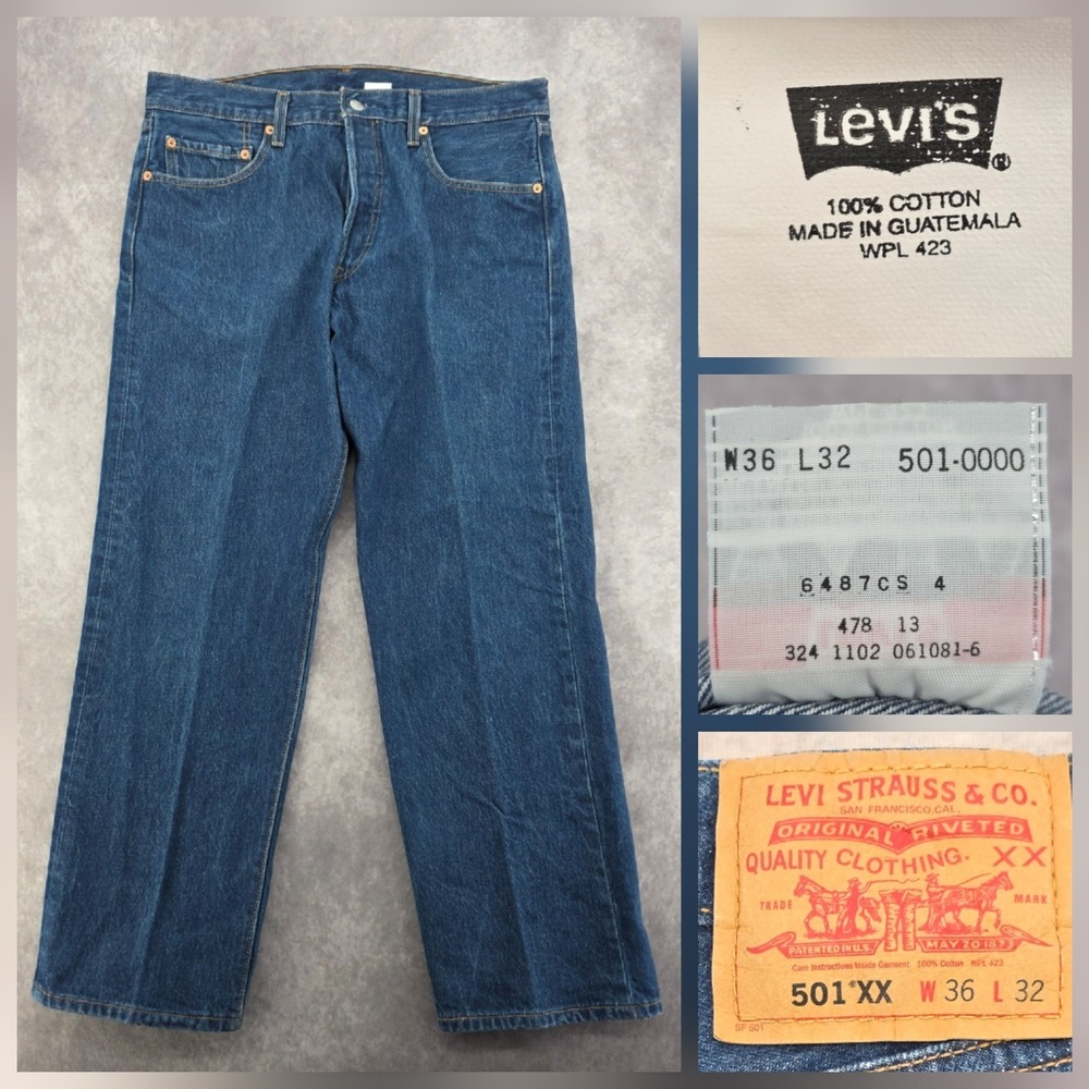 Vintage Levi's 501 Original Fit Men's 36x32 Jeans  Blue Button Fly (Fits 36x30)